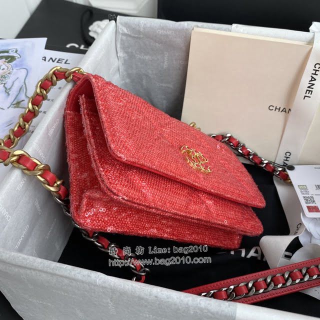 Chanel女包 香奈兒高版本20專櫃最新款小羊皮配珠片Woc包 Chanel高版本19系列小挎包  djc4062
